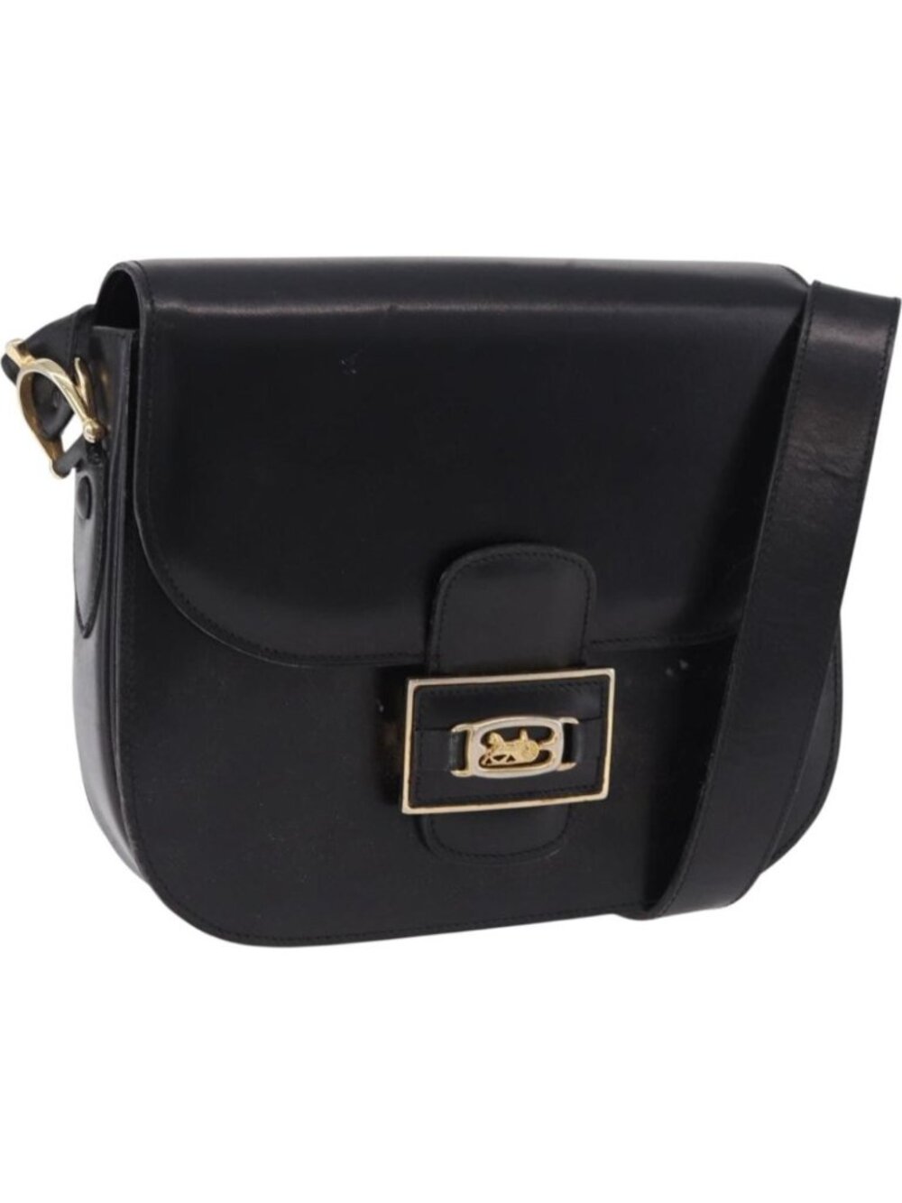 CELINE Horse Carriage Shoulder Bag Leather Black Gold Tone